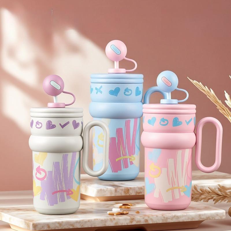 540ml Girl High Beauty Ball Ice King Cup with Handle Cute Insulated Stainless Steel Insulated Bottle