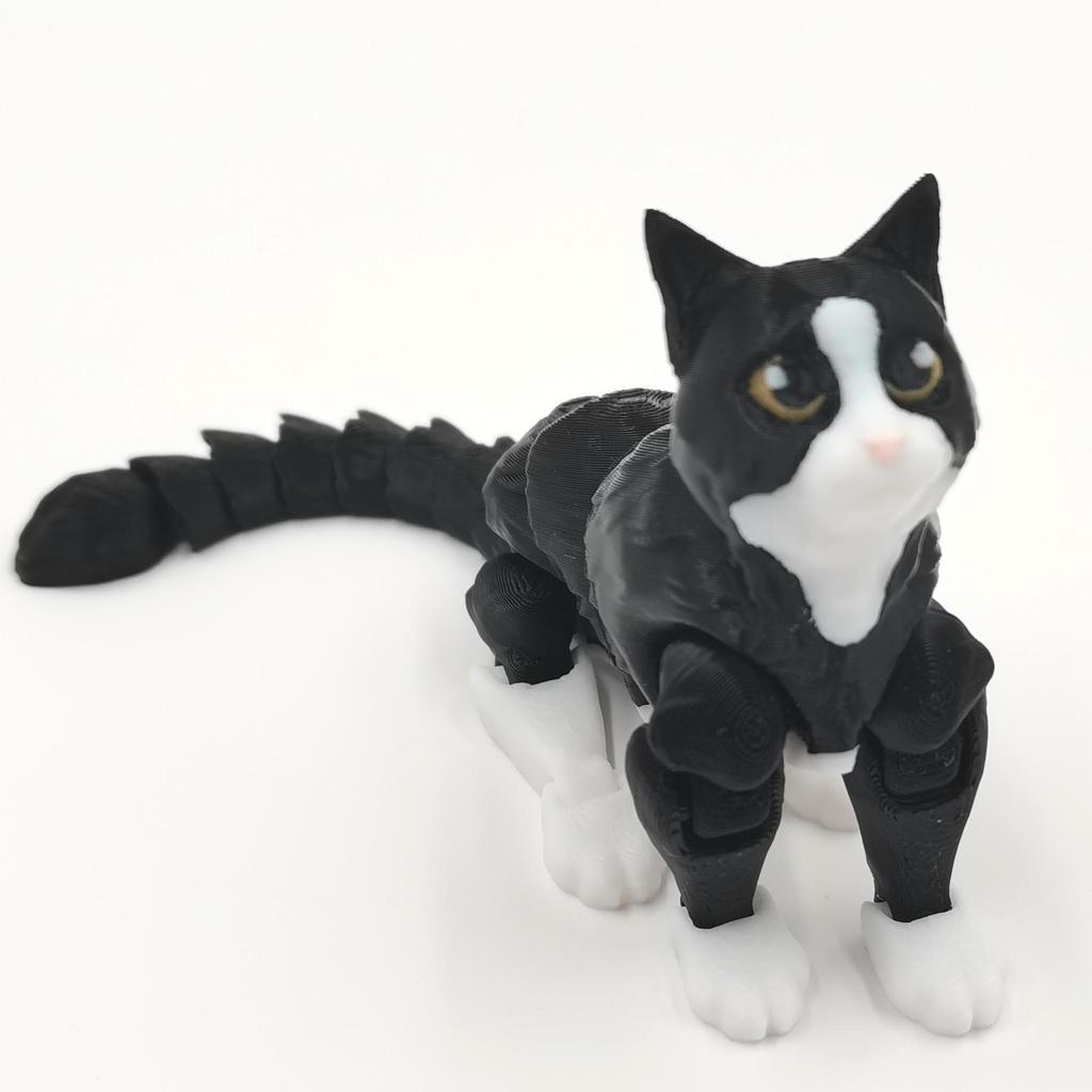 3D Printed Realistic Black Cat Model Toy with Movable Joints
