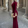 Women Knitted Maxi Dress Elegant Turtleneck Long Sleeve Sweater Dress Fall Winter Sexy Christmas Party Dress