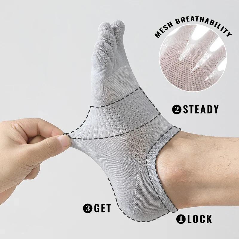 6 Paar Reine Baumwolle Fünf-Finger Kurze Socken Herren Schweißabsorbierend Antibakteriell Atmungsaktiv Mesh Bootssocken Laufen Sport Zehensocken