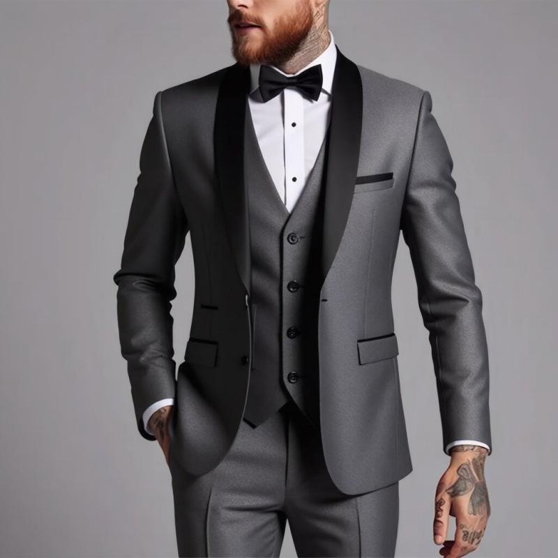 Abito da uomo a tre pezzi slim fit in stile coreano, per occasioni business casual, matrimoni ed eventi formali