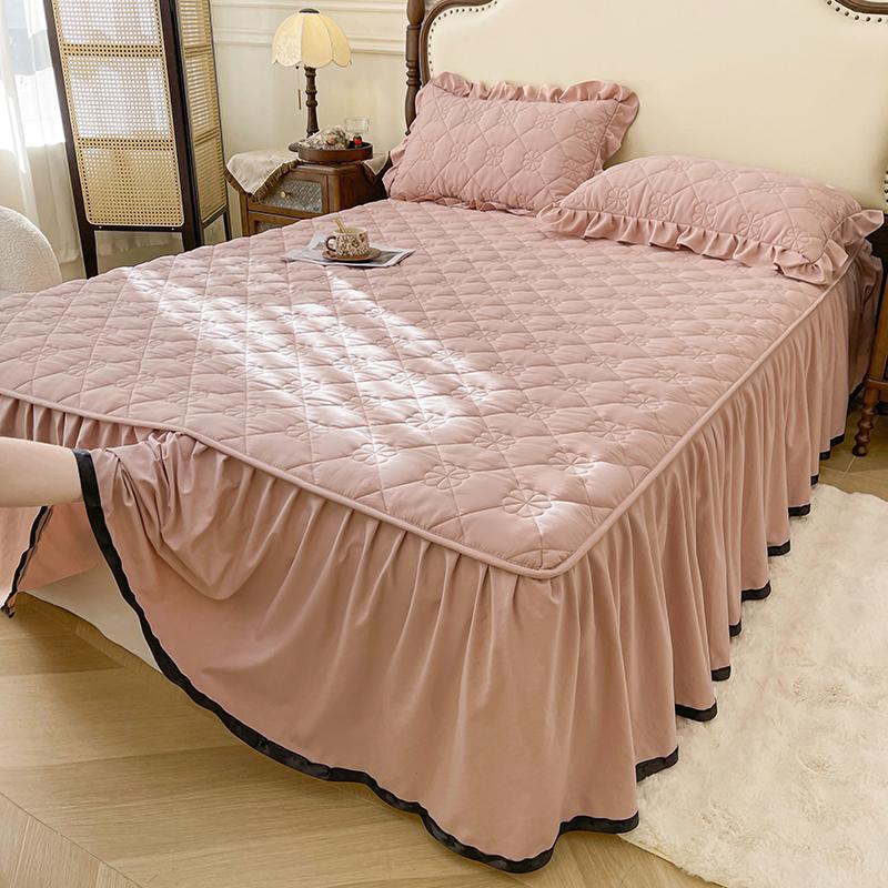 Solid Color Bed Skirt Simple Style Bed Linen with Elastic Band Home Bed Cover Soft Bedspread faldones de cama (No Pillowcase)