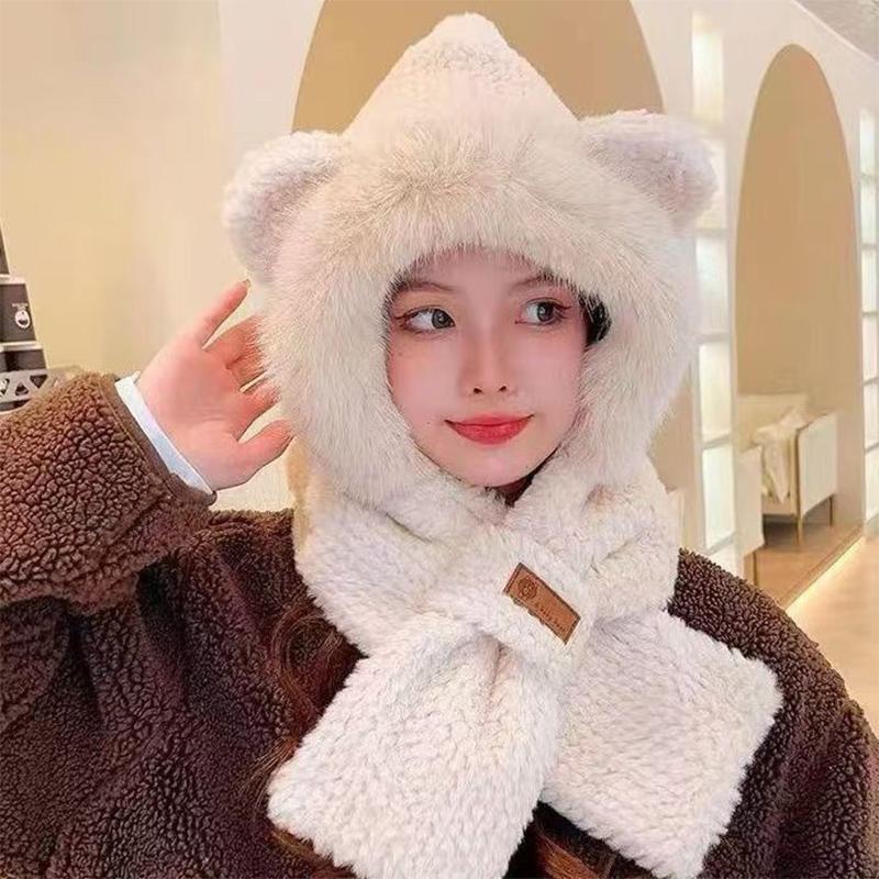 Sombrero de Peluche con Orejas de Conejo y Bufanda Para Mujer Estilo Invierno Lindo Grueso Cálido Protector de Orejas Sombrero Lei Feng