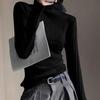 Damen Blauer Rollkragen Strick Baselayer Herbst Winter High-End Slim Fit Pullover Top