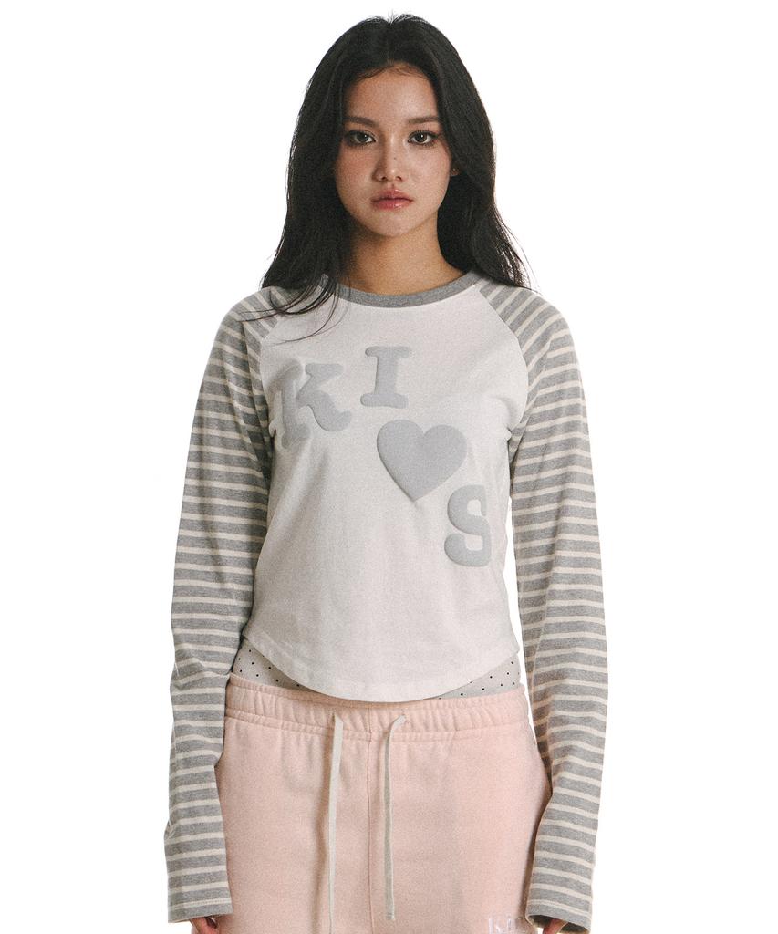 Kimseupeulesikoteunmakes Messi Kiss Raglan Long Sleeve T-Shirt Grey (White)