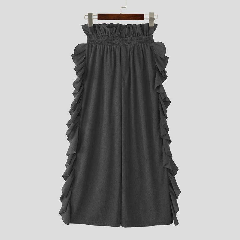 

INCERUN Осенние мужские повседневные брюки из вельвета с высокой эластичной талией и оборкой по низу, длинные прямые брюки 5XL серый