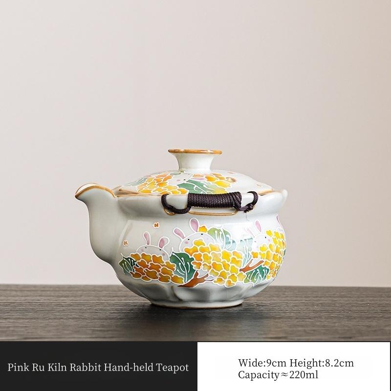 

220ml Ru Kiln Cute Rabbit Teapot Porcelain Tea Bowl Single High-End Tea Pot Tea Ceremony Set Hand-Held Teapot Kung Fu Tea Set