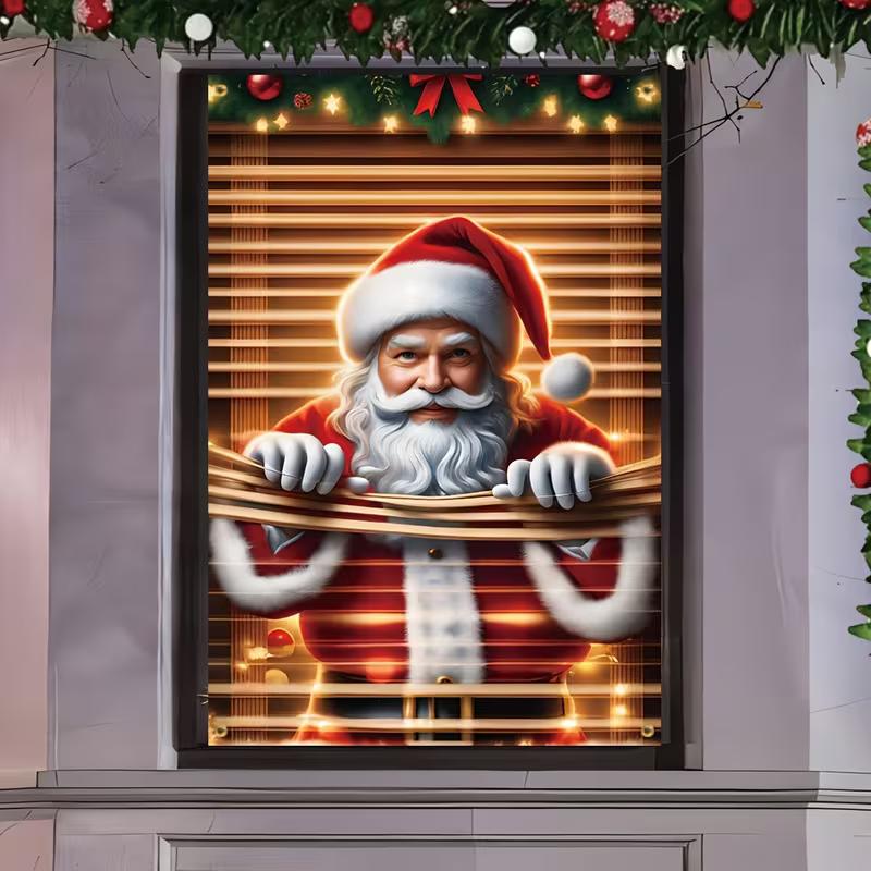 

2D Santa Claus Christmas Window Banner, Peeking Through Blinds Decor 47.2x31.5inch/120*80cm