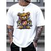 Men's 100% Cotton Summer Loose Size Cartoon Bear Pattern Printed Slim Fit Casual Sports Round Neck Short Sleeved T-shirt Top