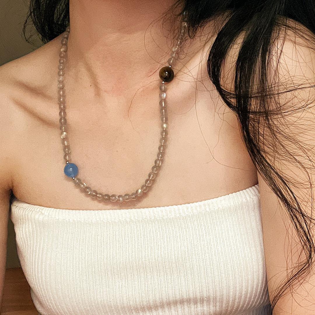 Natural High-Grade Gray Moonstone Elongated Stone Tiger S Eye Stone Multi-Layer Bracelet, Bracelet, Necklace, Various Ways To Wear Beads