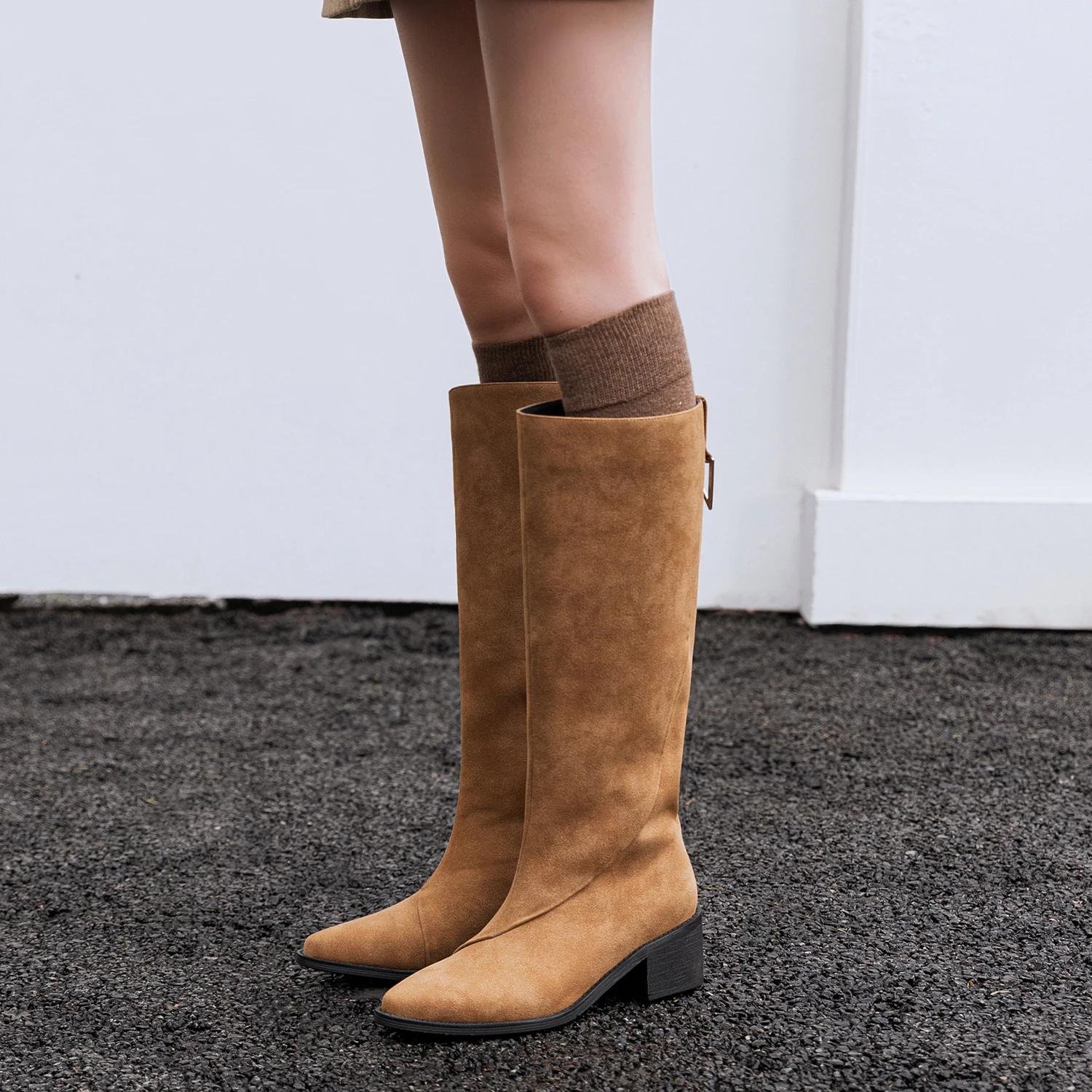 

Fashion 2024 Winter Women Boots Pointed Toe Knee-high Boots Women Shoes Slip-on Modern Ladies Shoes Retro Chelsea Western Boots 34(US 4) жёлтый