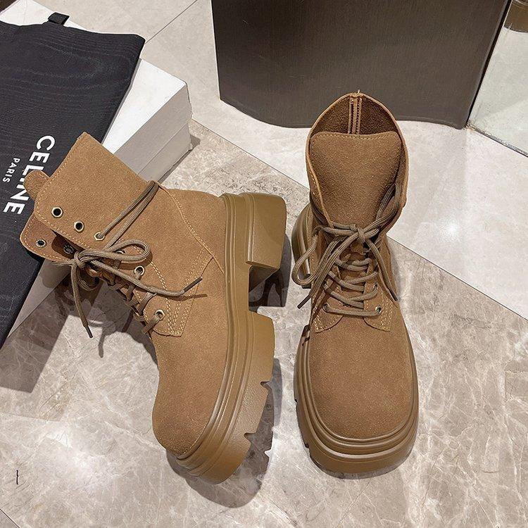 

Модные женские ботинки из кожи в стиле ретро, дизайнерские женские роскошные короткие ботинки с толстой подошвой, нескользящие, с круглым носком, ботильоны 38 коричневый