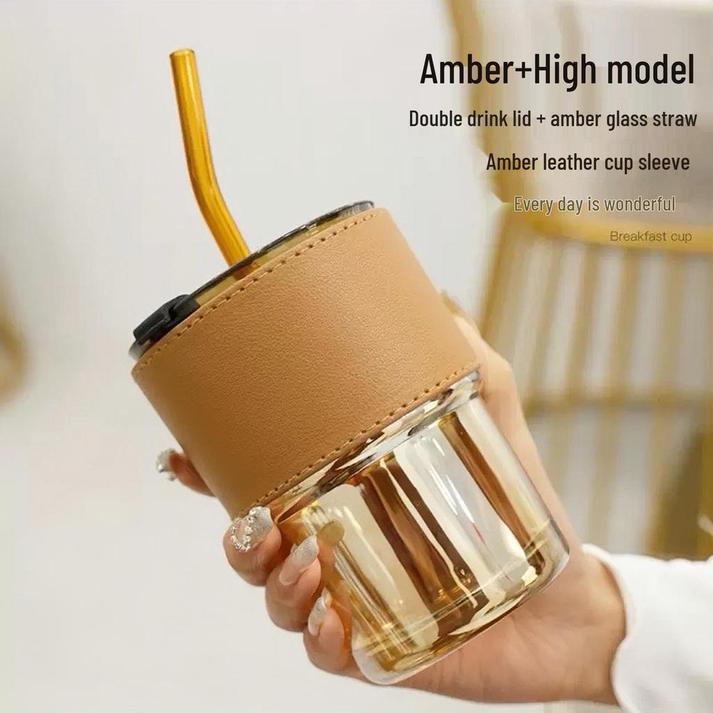 Creative Bamboo Glass Straw Cup - Summer Design, Portable Coffee Mug, Perfect Gift or Souvenir
