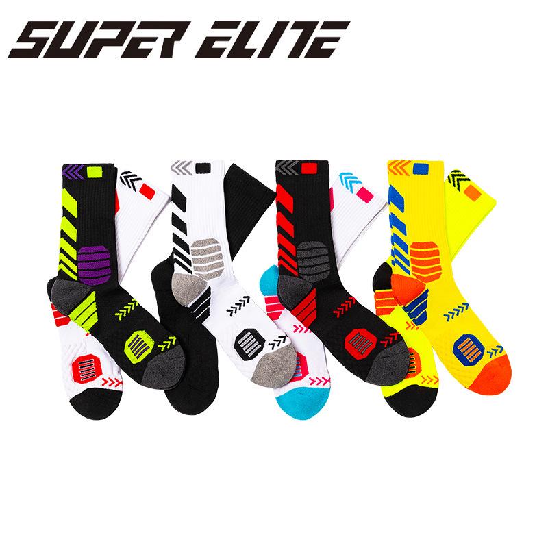 Men's Elite Basketball Socks: Trendy Color Block, Thick Terry Bottom, Sweat-Absorbent, Breathable, Professional Sports Socks.