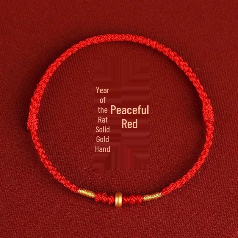 Pure Gold 999 Zodiac Red String Bracelet with Luck Beads for Baby's Full Moon or New Year