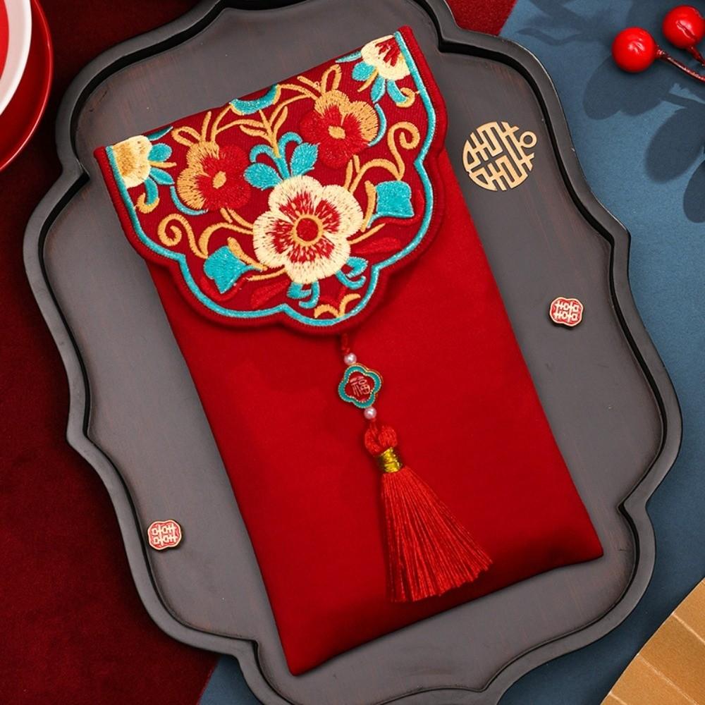 New Year Blessing Words Brocade Red Envelope Brocade Cloth Tassel Cloth Money Pocket HongBao Spring Festival New Year Money Bag
