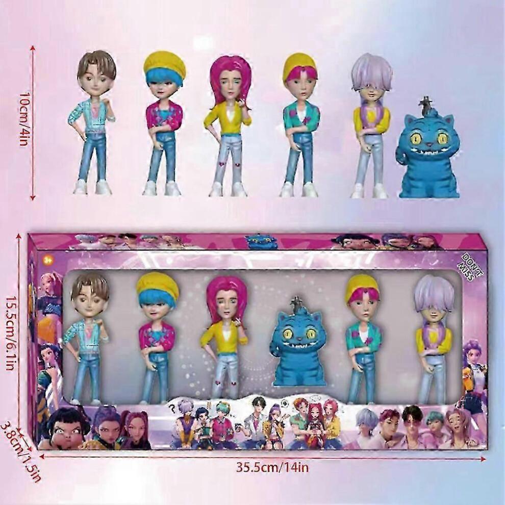 (6pcs Huntrix) 6Pcs Kpop Demon Hunters Action Figure Toy Derpy Tiger Rumi Mira Zoey Sussy Figurine Doll Anime Collection Gift