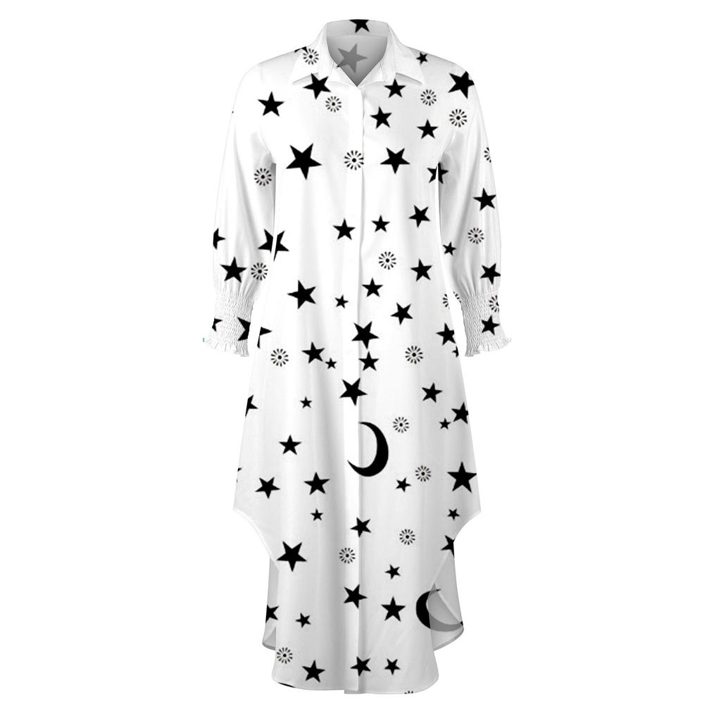 Abiti a camicia da donna Camicette a maniche lunghe con stampa casual sexy Abiti lunghi con spacco ampio abbottonati