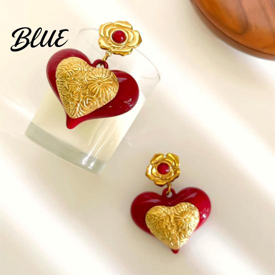 Elegant Earrings Red Heart Dangle Love Drop Sensitive Ears