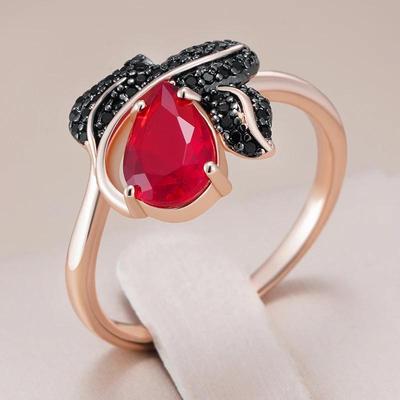 Red Crystal Match Black Zircon Vintage Women Rings Party Daily Personality Accessories Fashion Costume Jewelry