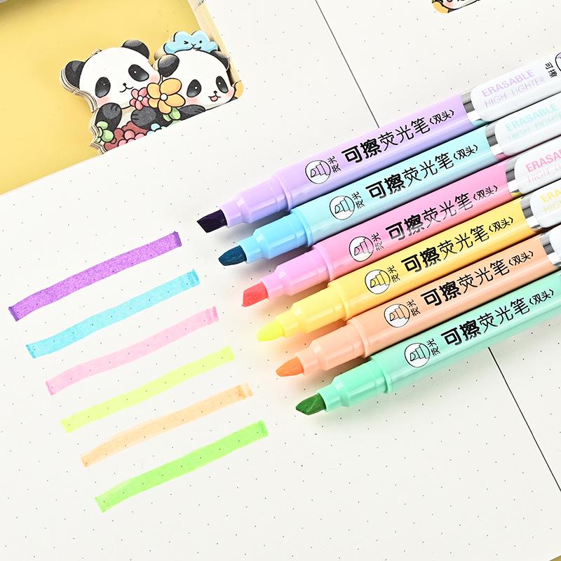 Erasable Double-Ended Fluorescent Highlighter with Oblique Tip for Journaling