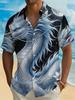 Men's Chinese Style Short-Sleeve Button- Shirt with Dragon & Night White Flower Print - Breathable Polyester Lapel Collar Button-Up Suitable for