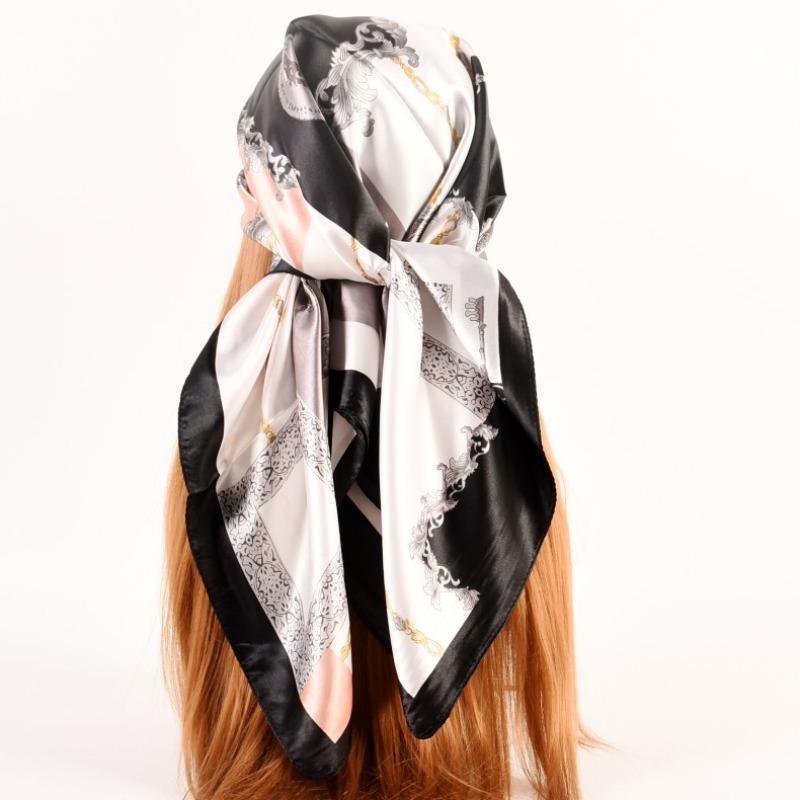 New simulation silk satin flower chain 90 * 90 generous silk scarf female scarf worker