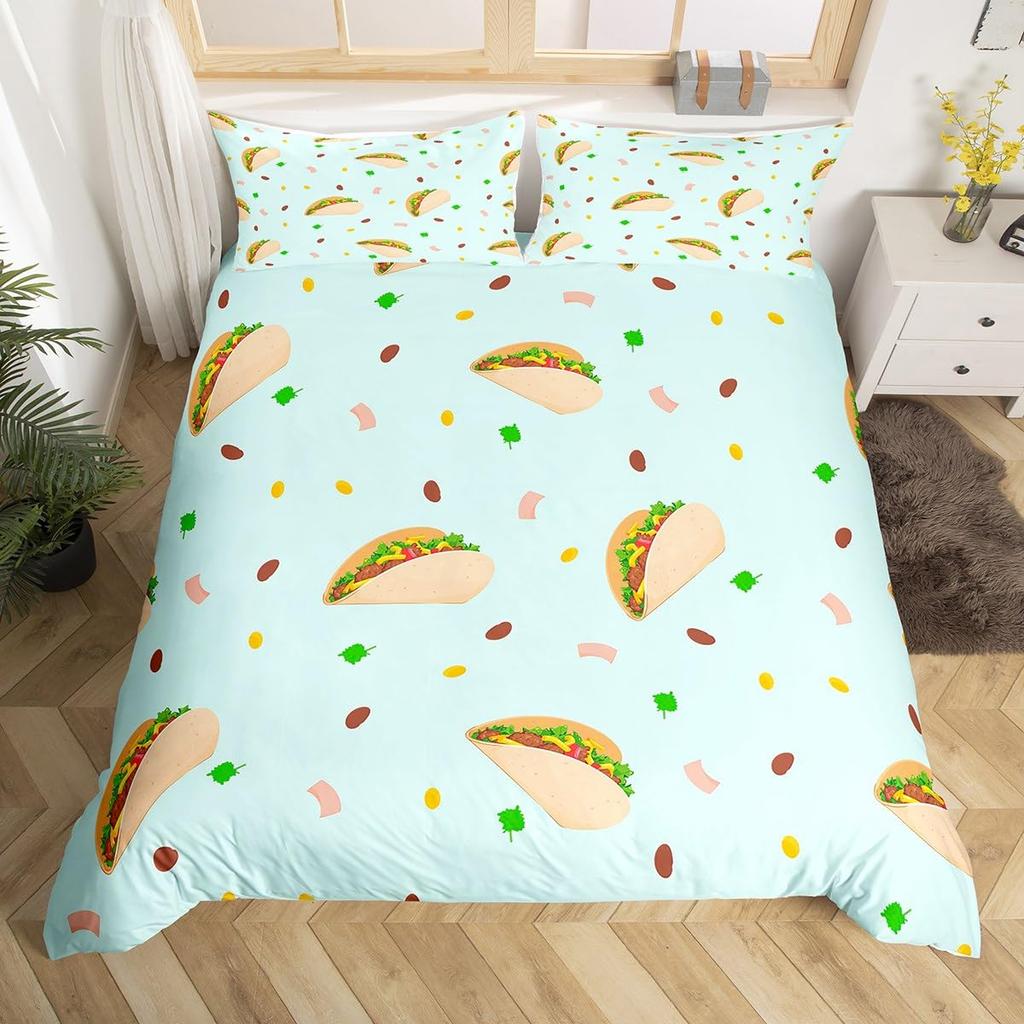 Funny Food Duvet Cover Mexican Taco Bedding Set Twin,Avocado Pepper Realistic Food Design Quilt Cover Easter Gift Party Decor