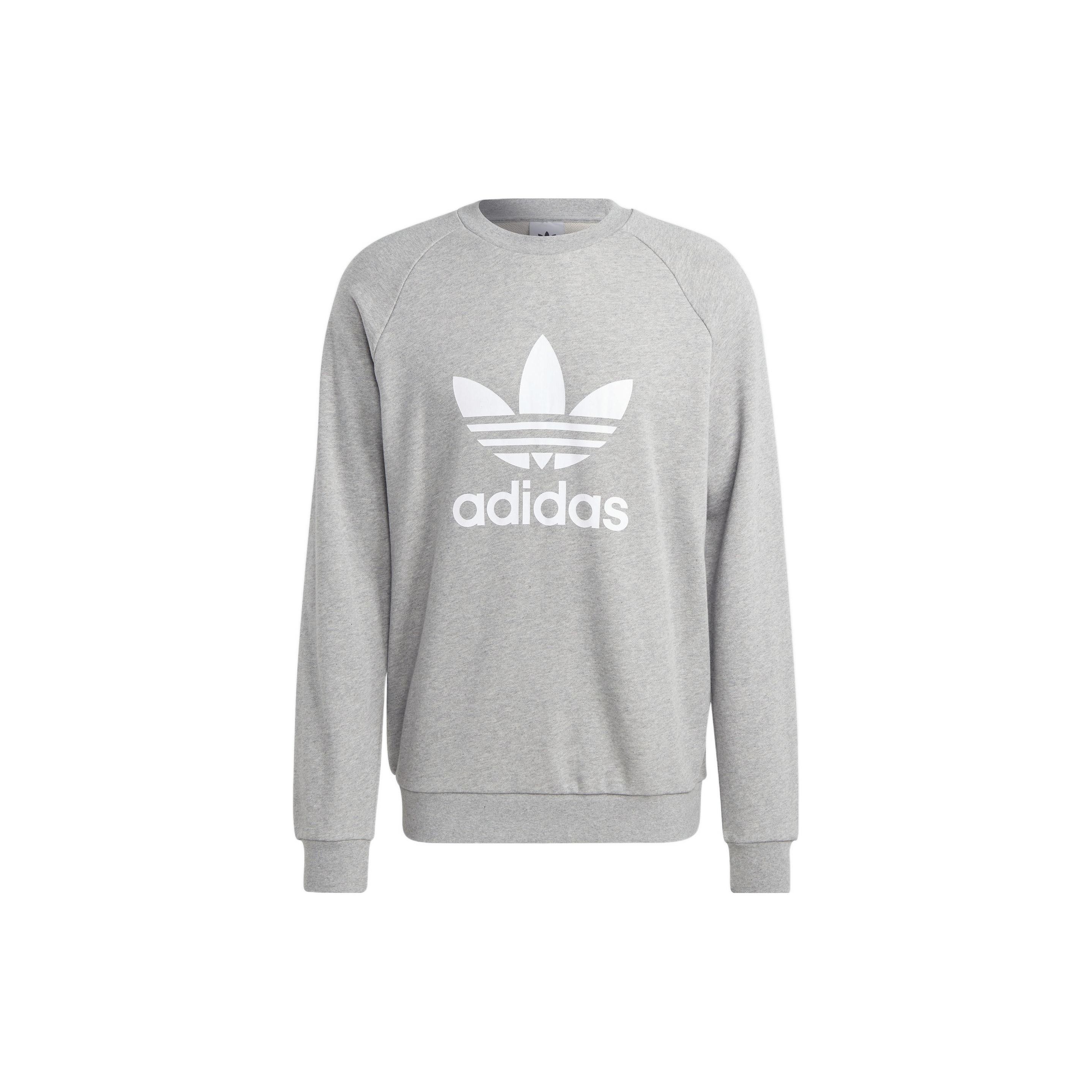 Adidas Originals Trefoil Logo Print Pullover Sweatshirt Men Tops Grey IA4857 M