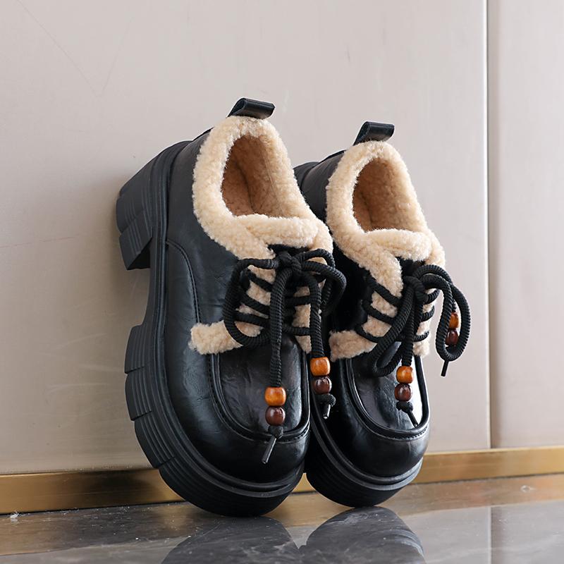 TUINANLE Winter Women's Furry Loafer Shoes, Warm Plush Lined Slip-on Flat Boots, Casual Fur Ankle Booties