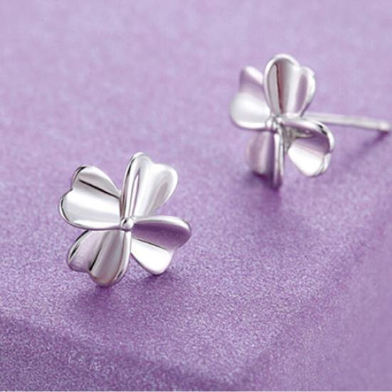 Women Cute Flower Earrings Faux Silver Ear Studs Wedding Jewelry