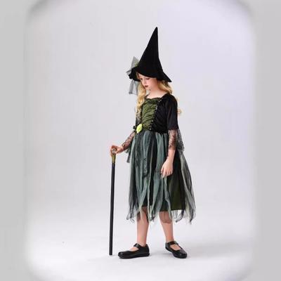 Halloween Party Erwachsene Kinder Bühnenshow Grünes Netz Hexenkostüm Eltern-Kind-Kostüm
