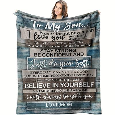 Flannel Blanket for Son, "To My Son" Message with Rustic Wood Print, Soft All-Season Throw for Bed Sofa, Inspirational Gift from