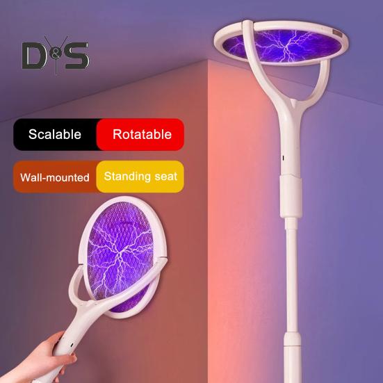 Rotating Head Electric Fly Swatter USB Rechargeable Adjustable 3500 Volt Indoor Outdoor Portable Handheld Standing Fly Zapper Racket