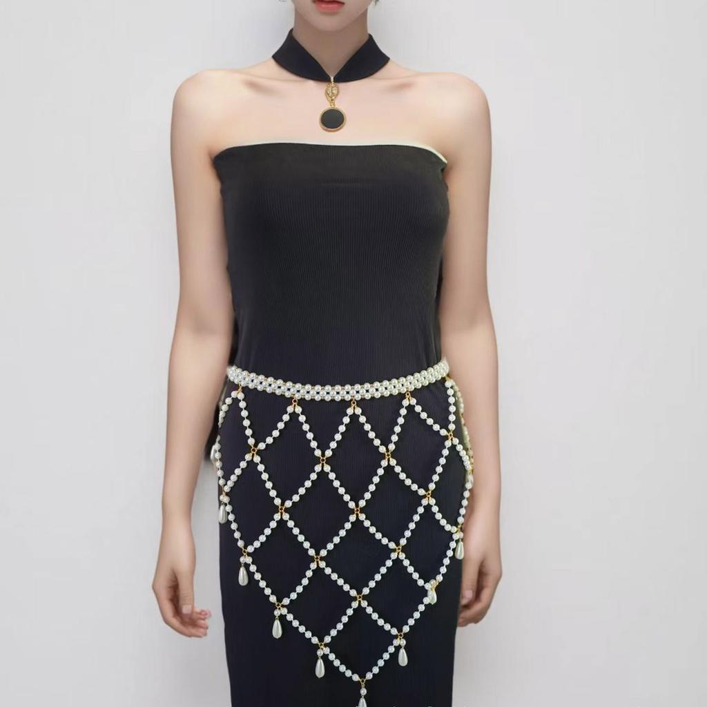 Fashionable Imitation Pearls Tassels Waist Chain Belt Imitation Pearls Texture Perfect for Enhancing Party Outfits