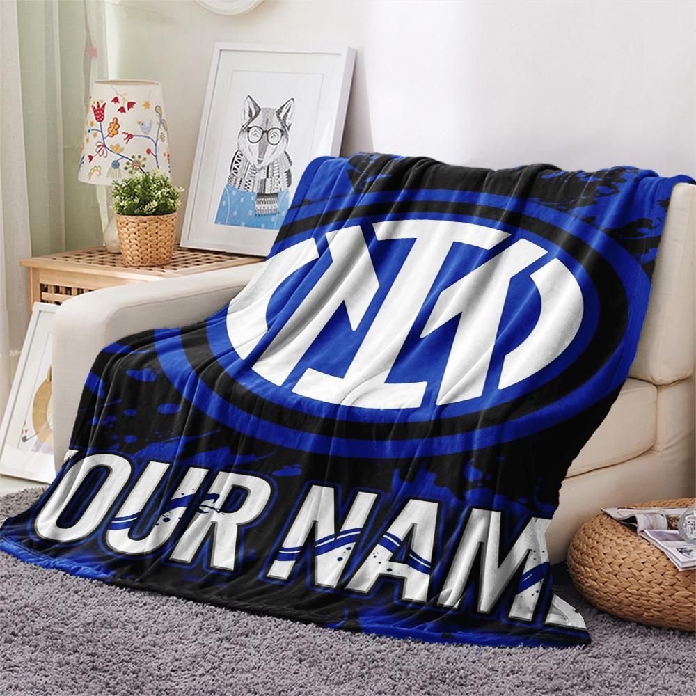 1PC Custom Name Inter Milan Patterned Flannel Blanket Suitable For All Seasons for Home Decor Warmth and Comfort Gifts Holiday Present