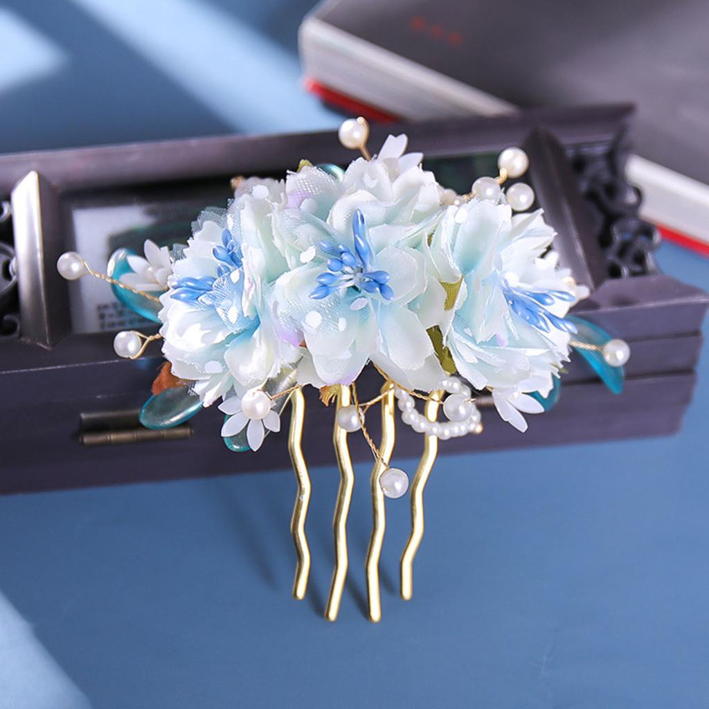 Elegant Gauze Flower Hair Clip For Women Vintage Chinese Style Blue Floral Hairpin Exquisite Hanfu Dress Hair Accessories