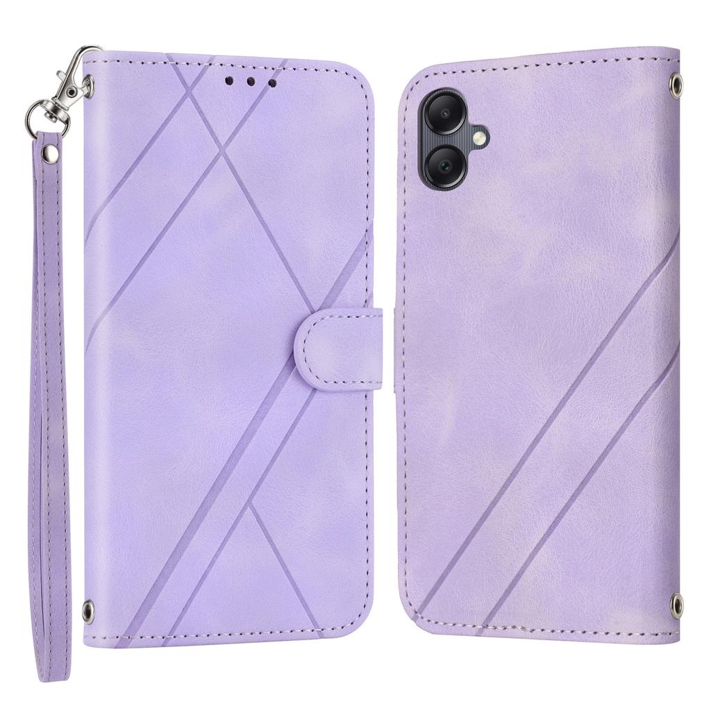 For Samsung Galaxy A07/A06 4G/5G Case Imprinted Line Leather Phone Cover with Handy Strap