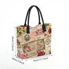  Vintage Floral Print Tote Bag Large Capacity Casual Daily Shoulder Handbag for Women