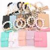 Leopard Print Silicone Bead Bracelet Wallet with PU Leather Tassel Keychain