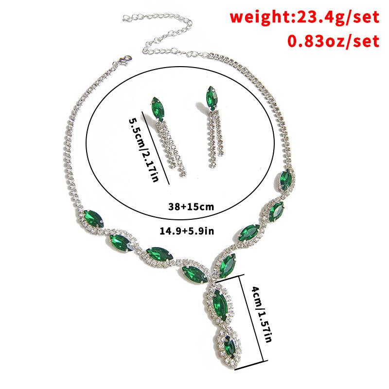 Accessories Fashionable Colored Marquise Zircon Necklace Light Luxury Full Of Diamond Water Drop Tassel Earrings Set For Women