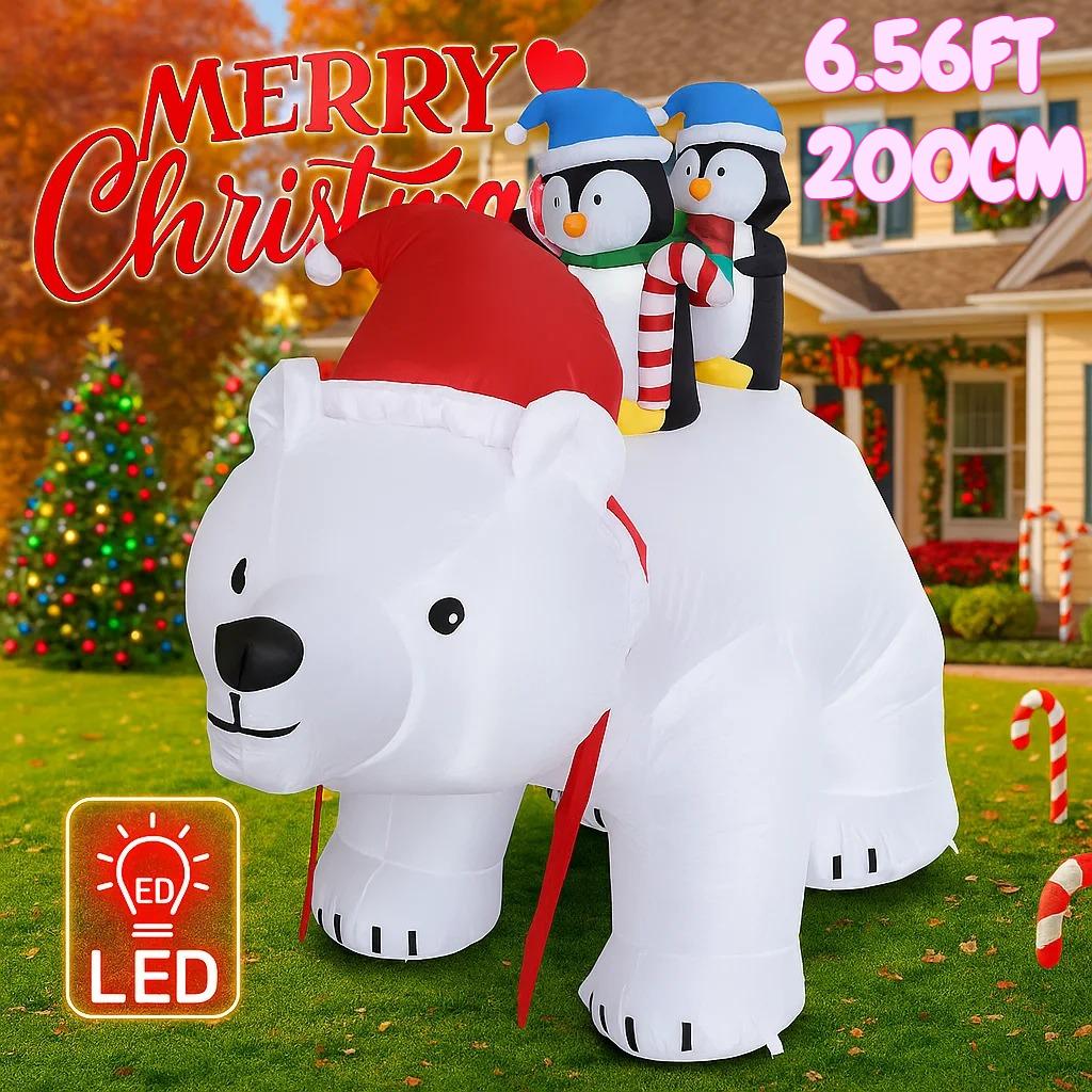 

6.56FT Giant Christmas Inflatable Toys Bear Penguins Penguins Yard Party Decoration Home Ornament Holiday Supplies LED Lights RU Plug