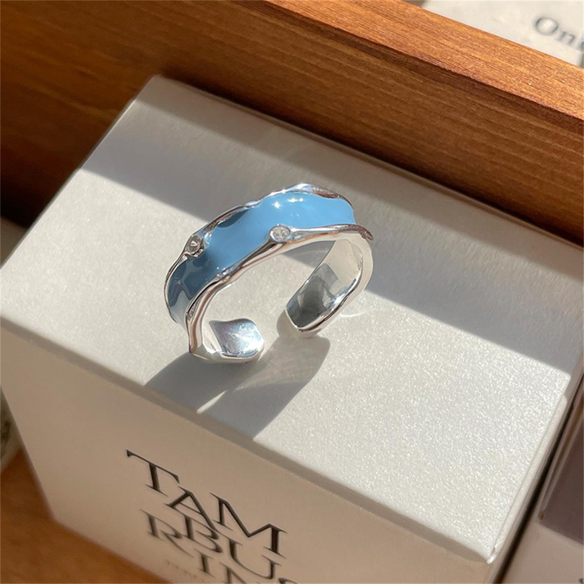 

Кольцо с каплей синего масла из стерлингового серебра 925 пробы, изысканное женское кольцо класса люкс, универсальное кольцо на указательный палец на осень и зиму opening adjustable