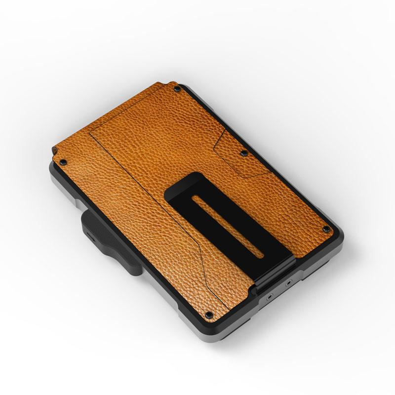 RFID Men's Leather Card Bag Metal Anti-Magnetic Automatic Bullet Card Wallet Credit Card Business Card Box Wallet