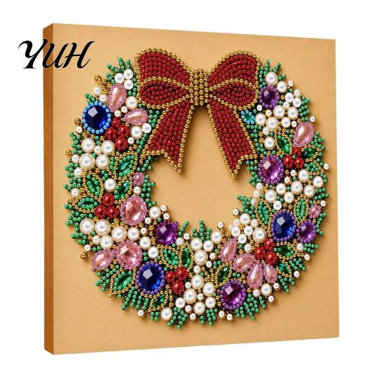 Christmas Craft Supplies for Beginners Faux Pearl Art Kit, DIY Santa Tree Painting Creative Home Decorations 3D Holiday Wall Decor Kit Adults,