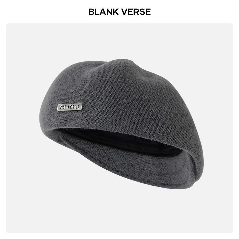 Autumn and winter new metal standard beret children big head circumference show face small reverse wear woolen forward hat painter hat