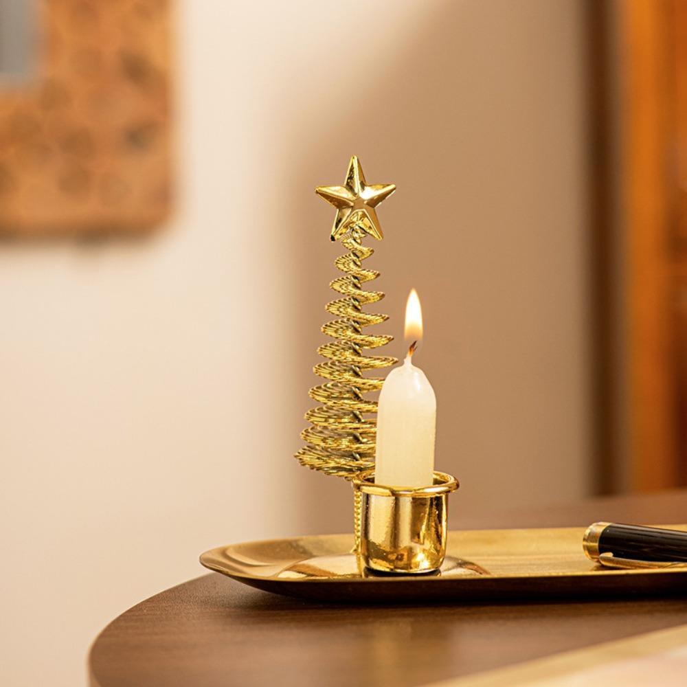 Practical Gold Christmas Tree Candlestick Stable Bottom Metal Pine Tree Candle Holder Durable Christmas Table Decoration Gift