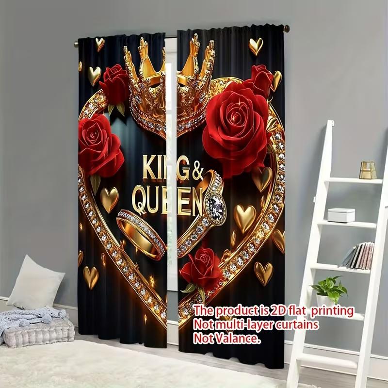2Pcs Diamond Heart Crown print curtains  suitable for bedroom  living room kitchen decoration  home decoration  window decoration