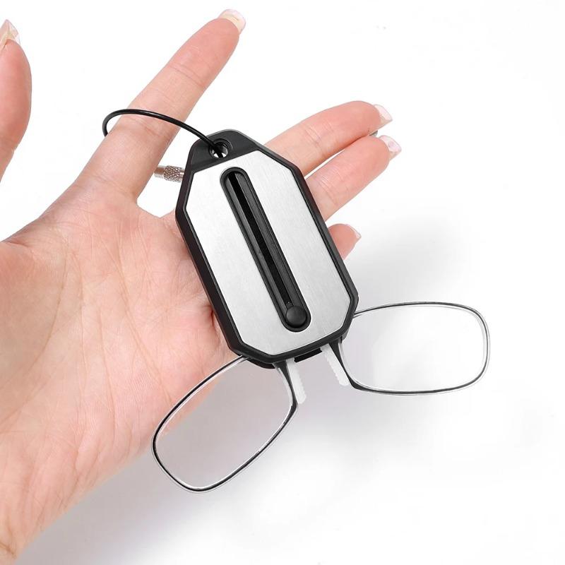 Creative Mini Reading Glasses Folding Legless Nose Clip Eyewear Men Women Portable Hyperopia Eyeglasses With Keychain Glass Box