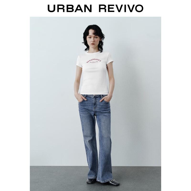 UR 2025 Autumn Women's Letter Print Round Neck Slim T-shirt UYY450276